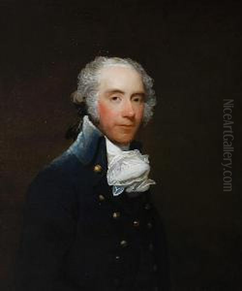 Portrait Of Mr Grierson, Of Rathfarnham House,co. Dublin, Half-length, In A Blue Coat And White Lace Chemise; Anda Portrait Of Mrs Grierson, Half-length, In A White Dress And Ablack Silk Shawl, Standing Before An Open Landscape - view 1