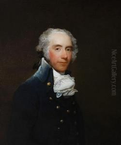 Portrait Of Mr Grierson, Of Rathfarnham House,co. Dublin, Half-length, In A Blue Coat And White Lace Chemise; Anda Portrait Of Mrs Grierson, Half-length, In A White Dress And Ablack Silk Shawl, Standing Before An Open Landscape