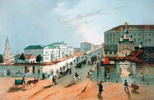 The Imperial Post Office in Moscow, engraved by A. Muller, 1840s