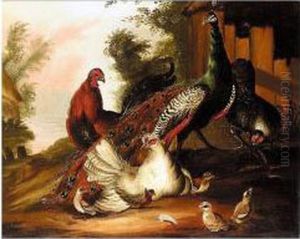 Peacock And Poultry In A Landscape