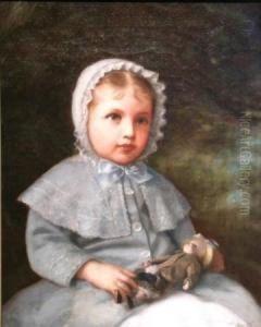 Young Girl With Doll In A Landscape by James Reeve Stuart