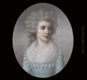 Mrs. George Blackman, In Blue Dress And White Fichu, Powdered Hair by Henry Stubble