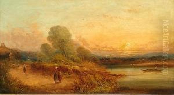An Extensive River Landscape With Boating; An Extensive River Landscape With A Hay Cart - view 1