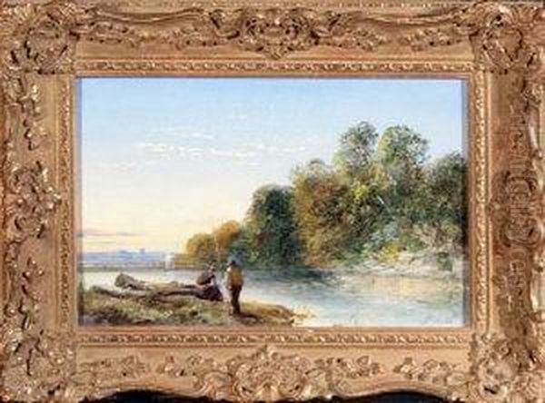 On The Wharfe - An Angler And His Wife At The Riverbank - view 1