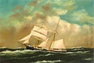 A Merchant Brig Under Shortened Sail by William Pierce Stubbs