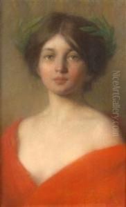 Portrat Eines Madchens Mit Lorbeer Imhaar by Camill Stuchlik