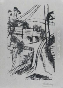 Strase Mit Drei Hausern by Fritz Stuckenberg