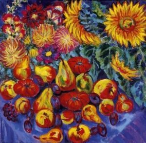 Sunflowers, Chrysanthemums And Fruit Sunflowers, Chrysanthemums And Fruit