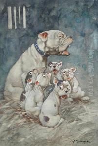 Dog With Five Puppies by George Ernest Studdy