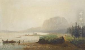 Bergsee In Der Dammerung Mit Figurenstaffage