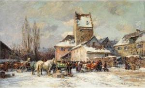 Winterliche Marktszene Vor Dachau by Karl Stuhlmuller