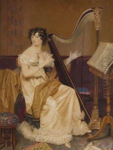 Portrait Of A Lady At Her Harp - view 1