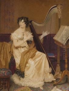 Portrait Of A Lady At Her Harp