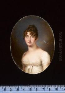 A Lady, Wearing Revealing White Dress With Tied Ribbon Waistband Beneath Her Bust. by Samuel John Stump