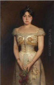 A Portrait Of An Elegant Lady With Flowers by George Sturm