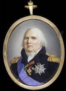 Louis Xviii (1755-1824), King Of France (1814-24), Wearing Dark Blue Coat With Gold Epaulettes, Blue Sash And Breast Star Of The Order Of The Saint-esprit, Badge Of The Royal French Order Of Saint-louis And Another Medal On A Green Ribbon