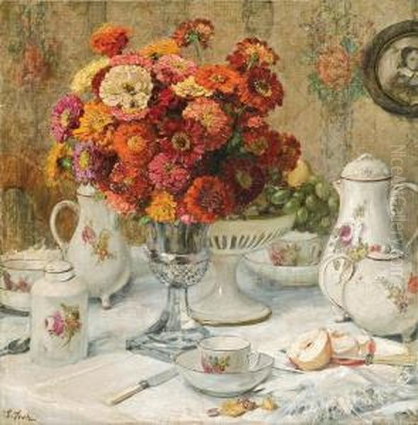Porcelain And Zinnias - view 1