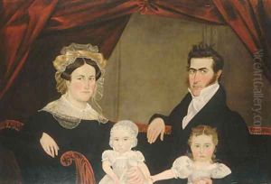 Family Group of Four on Sofa 1830 by Anonymous Artist