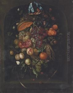 Grapes, Pomegranates, Apricots And Other Fruit In A Niche