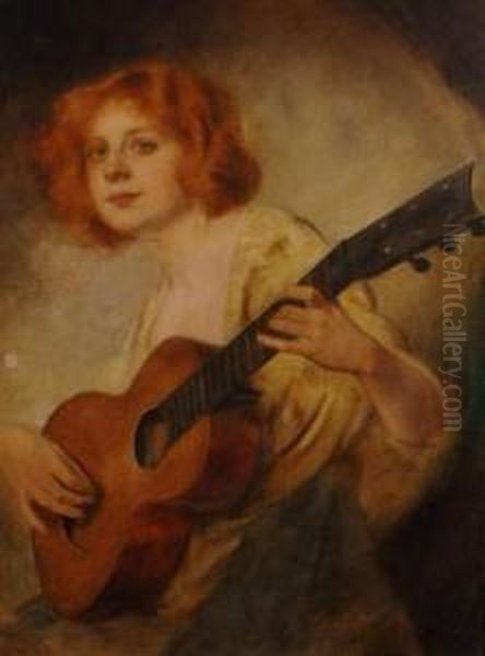 Jeune Femme Jouant De La Guitare, Circa 1900 - view 1