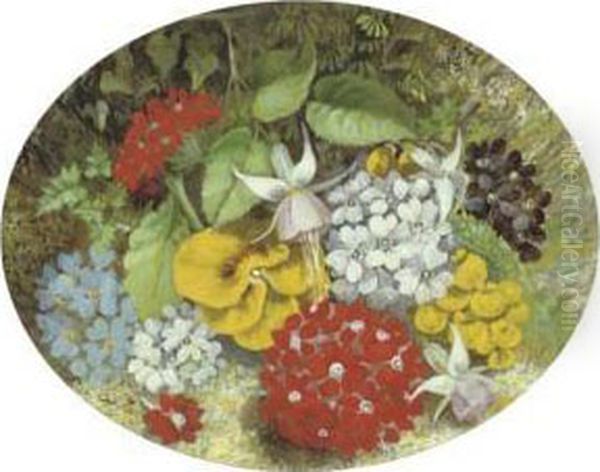 Primula And A Pansy, On A Mossy Bank; And Primrose, Hawthorn Berries And A Mushroom, On A Mossy Bank - view 1