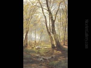 A Woodland Scene With Deer (or A Grassy Knoll) by Carl Frederick Aagaard
