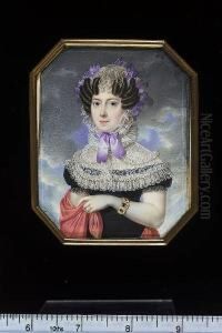 A Pair Of Portraits Of A Nobleman And A Lady: He, Wearing Blue Overcoat With Gold Buttons, Black Coat, White Waistcoat And Stock Held With Jewelled Stickpin, The Badge Of The Imperial Austrian Order Of Leopold On His Left Breast; She, Wearing Black Dress