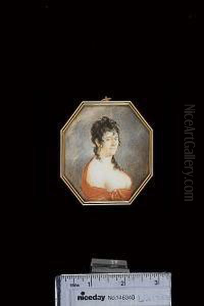 A Lady, Wearing Good Hoop Earrings, Low-cut White Dress And Scarlet Shawl, Her Dark Hair Curled - view 1