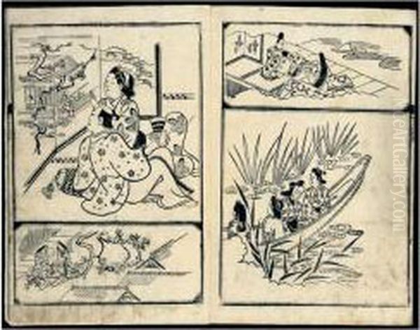 Genji Ukiyo Fukusa-e. Le Roman De Genji En Peinture A Fukusa (selon Les Modes De La Vie Frivole Moderne) - view 1