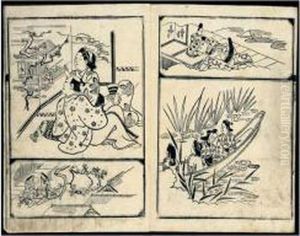 Genji Ukiyo Fukusa-e. Le Roman De Genji En Peinture A Fukusa (selon Les Modes De La Vie Frivole Moderne) by Jihei Sugimura
