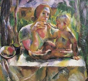 Uzsonna a nyari kertben (Anya gyermeke), 1926 by Vilmos Aba-Novak