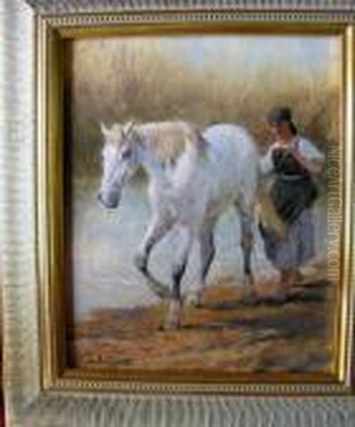 Bauerin Mit Schimmel In Landschaft - view 1
