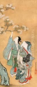 Beauties Admiring A Flowering Cherry by Nishikawa Sukenobu