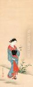Courtesan Holding A Flower by Nishikawa Sukenobu