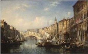 Venice, A View Of The Grand Canal With The Rialto Bridge
