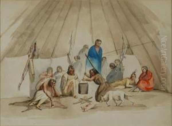 (i) Dakota Indians And Hunting Dogs At Rest: A Double-sideddrawing - view 1