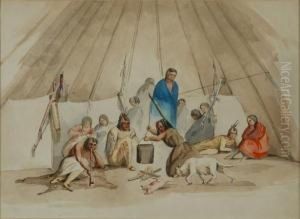 (i) Dakota Indians And Hunting Dogs At Rest: A Double-sideddrawing by Alfred, General Sully