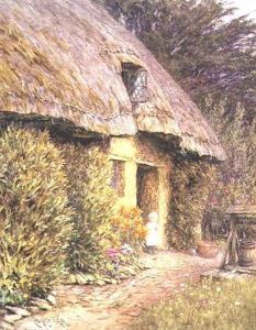 A Child at the Doorway of a Thatched Cottage by Helen Mary Elizabeth Allingham
