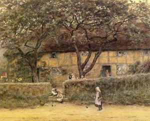 Children Outside a Cottage by Helen Mary Elizabeth Allingham