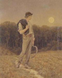 The Harvest Moon, 'globed in mellow splendour', 1879 by Helen Mary Elizabeth Allingham