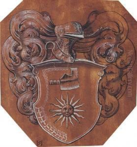 Design For A Coat Of Arms With A Sun And An Axe-head, Surmounted Bya Helm by Hans Sur