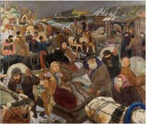 Russische Dorfszene Im Winter by Vasilij Ivanovic Surikov
