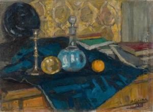 Still Life With Candle Holder And Water Jug. by Vasilij Ivanovic Surikov
