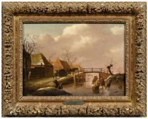 Winter Scene With Skaters On A Frozen Lake by Jan Willem Surmont