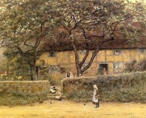 Children Outside a Cottage Date unknown by Helen Mary Elizabeth Allingham