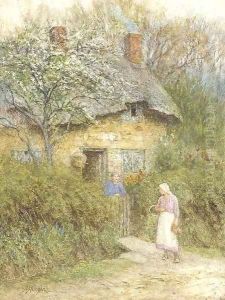 Women at a cottage gate by Helen Mary Elizabeth Allingham