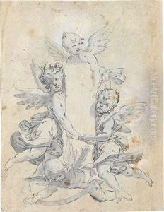 Entwurf Fur Ein Frontispiz Mit Vier Geflugelten Putti by Federico Sustris