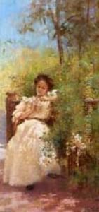 Young Woman In A Garden by Jane Sutherland