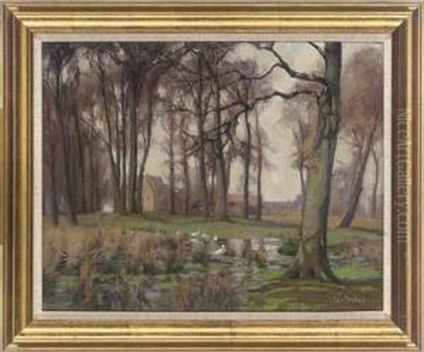 Ducks On A Wooded Pond, Autumn - view 1