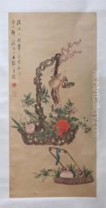 Double Gourd, Flowers And Peaches by Miu Suyun